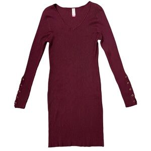 No Boundaries Ribbed Sweater Dress Maroon Long Sleeve Grommet Plus size XXL (19)